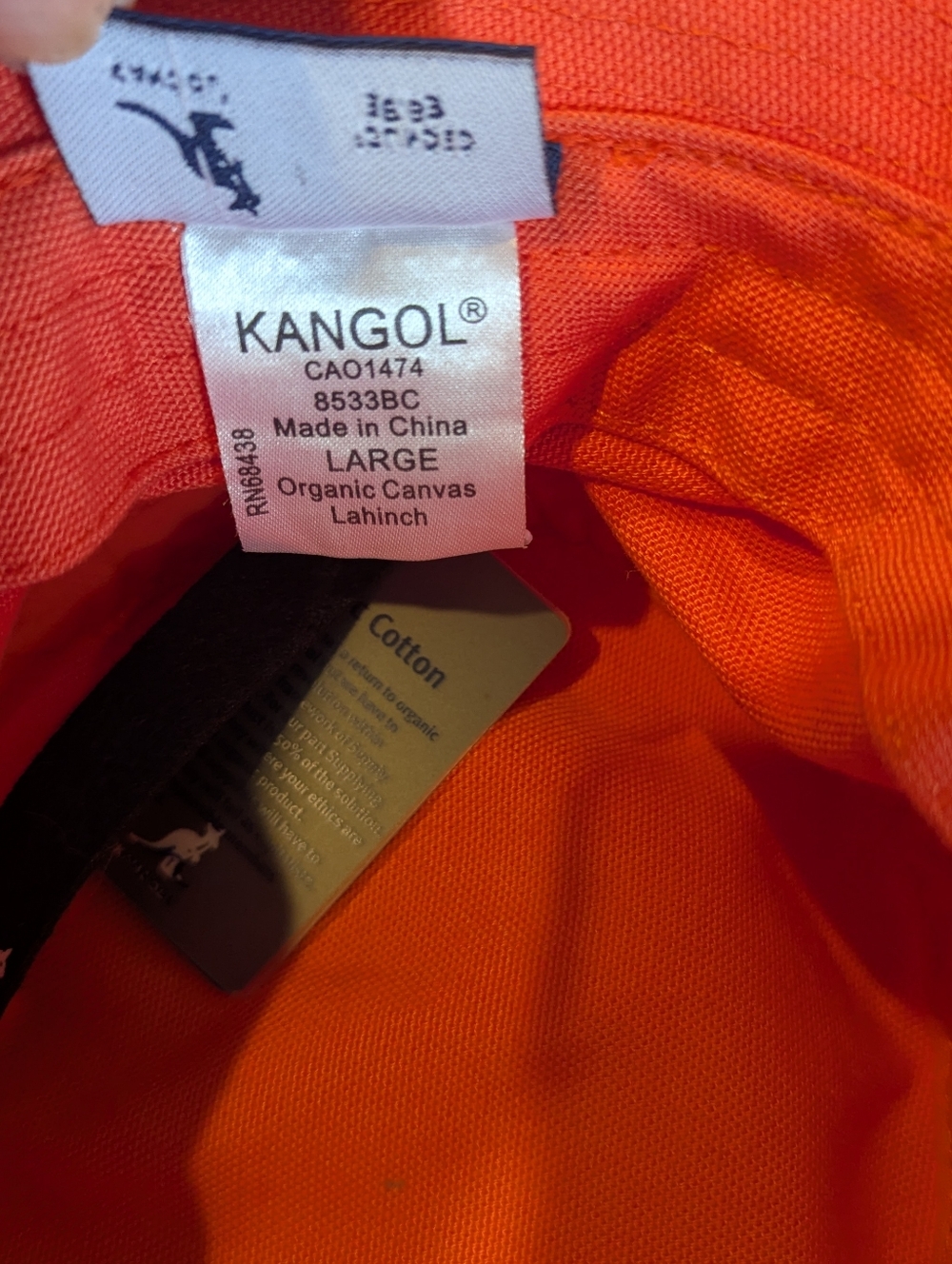 KANGOL Washed Orange Bucket Hat with Blue Kangaroo Embroidery Large - Picture 3 of 5